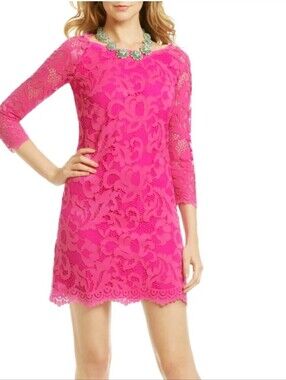 Lilly Pulitzer Aaliyah Lace Dress Magenta Wedding Floral Tie Back Pink Size 4